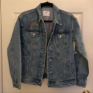 BNWT OLD NAVY Boyfriend Denim Jacket, Rainbow Embroidery, XS